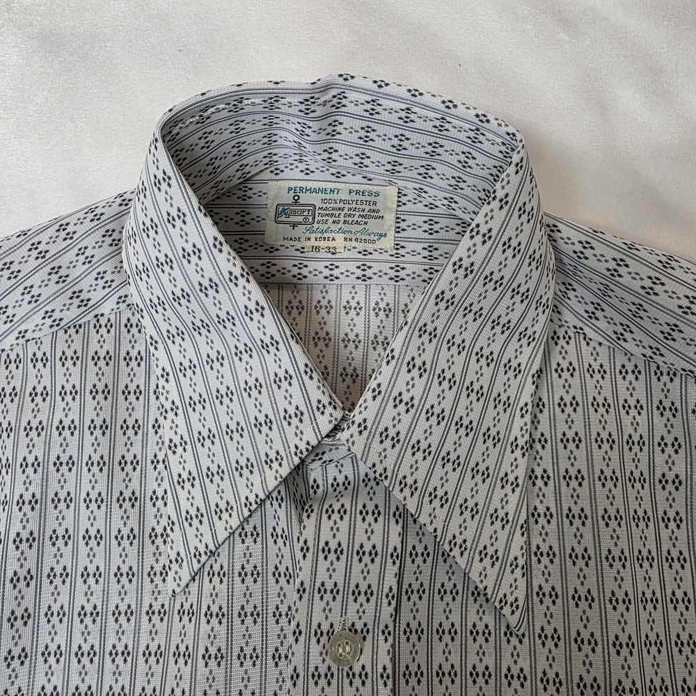 Kmart 70s‎ Men's Long Sleeve Striped Dress Shirt Size 16-33 Diamond gray EUC